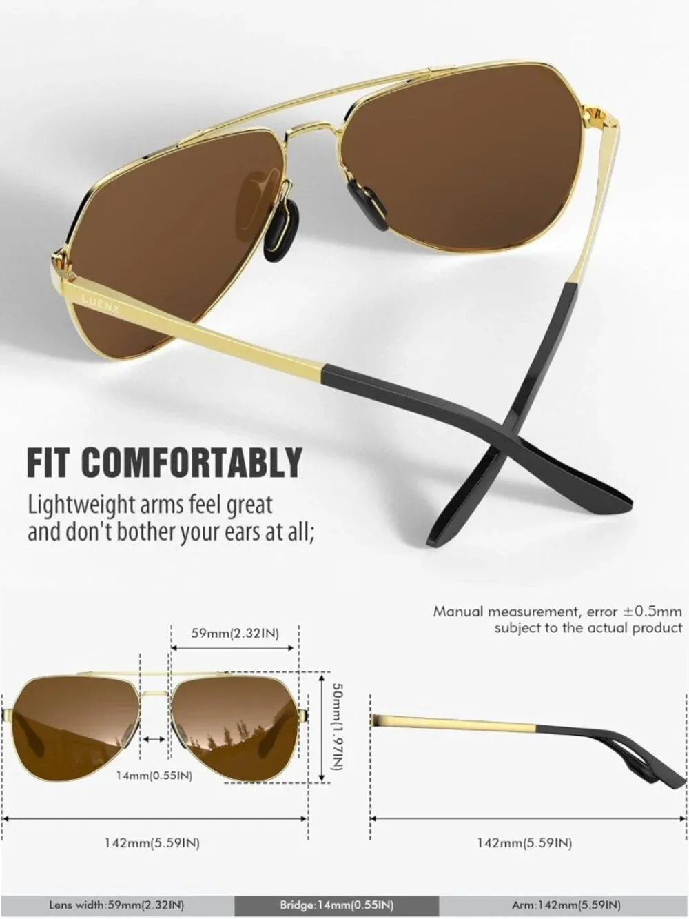 Classic Polarized Aviator Sunglasses for Men & Women | UV400, Lightweight